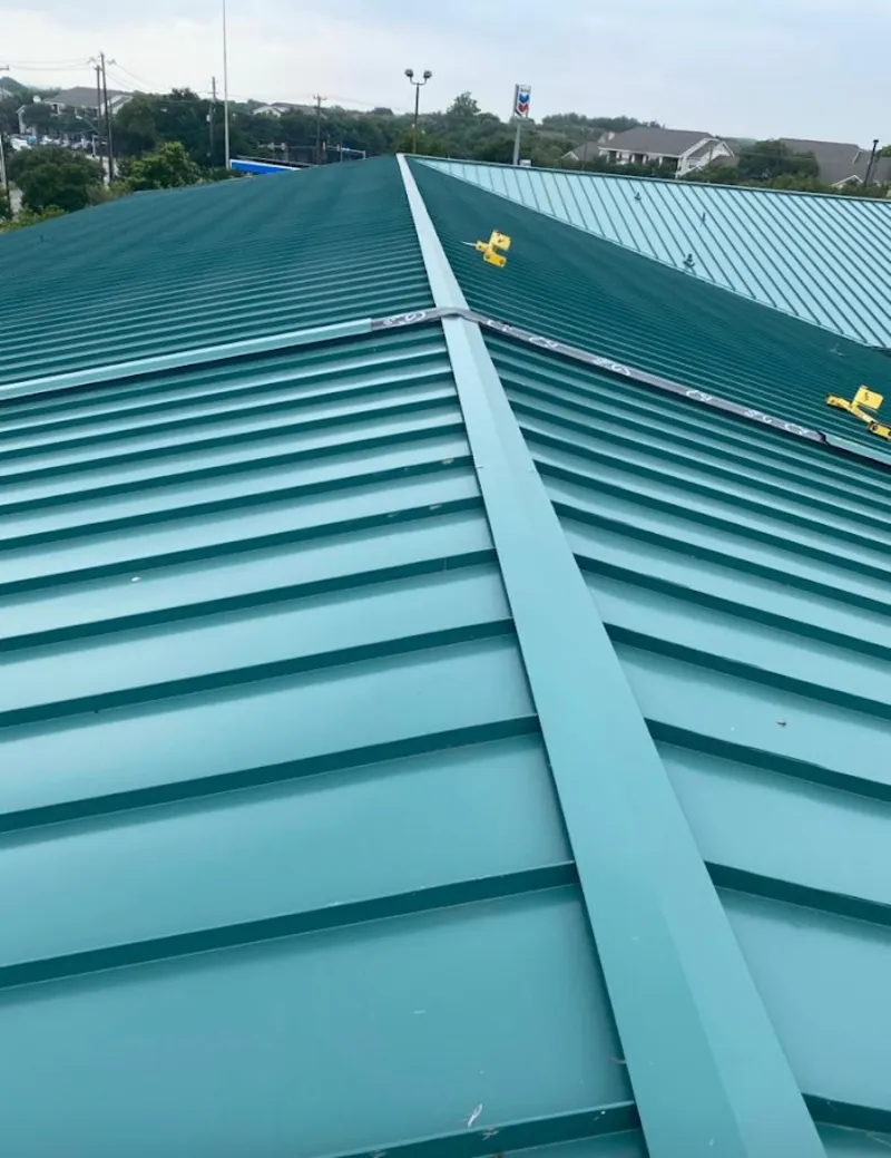 Green commercial metal roof ridge and valley for Metal Roof Repair in Delta